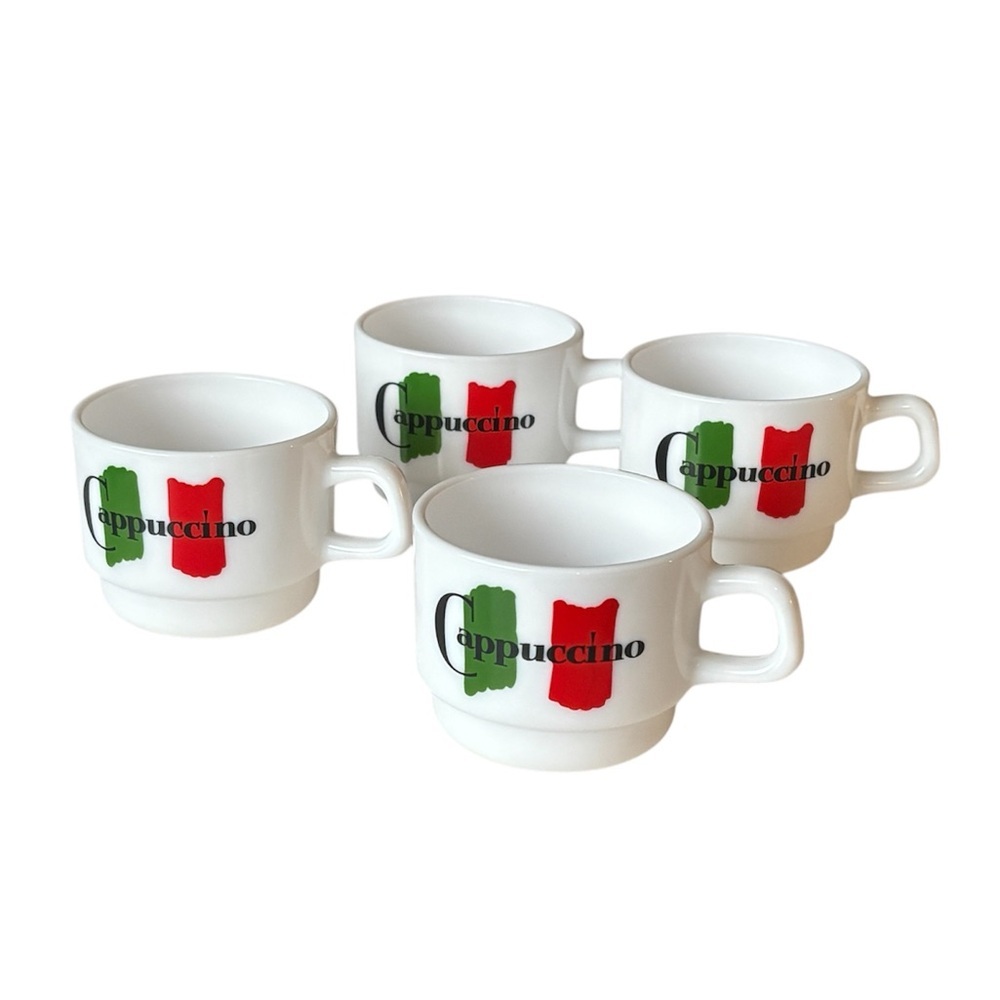 Vtg Arcopal France Maxwell House Milk Glass Cappuccino Cups, Set of 4, Stackable - Picture 6 of 10